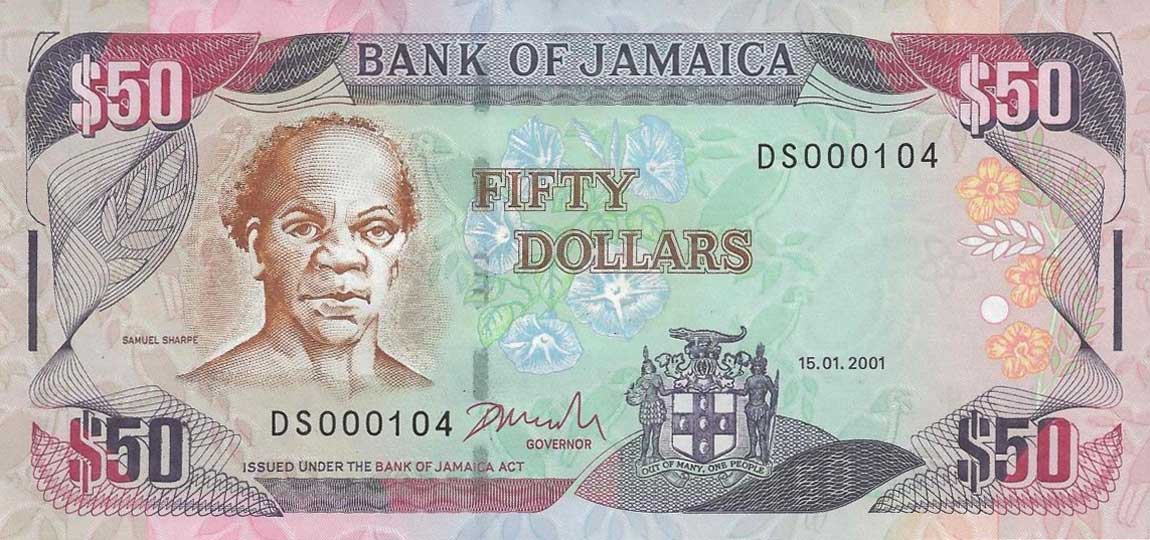 Front of Jamaica p79b: 50 Dollars from 2001
