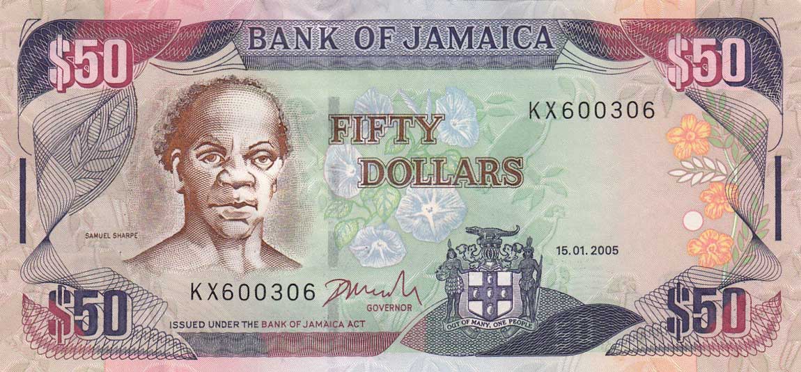 Front of Jamaica p83a: 50 Dollars from 2005