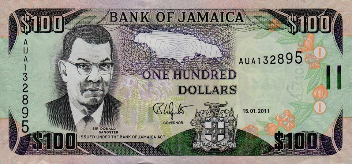 Front of Jamaica p84d: 100 Dollars from 2009