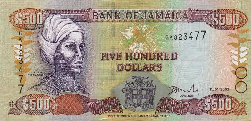 Front of Jamaica p81b: 500 Dollars from 2003