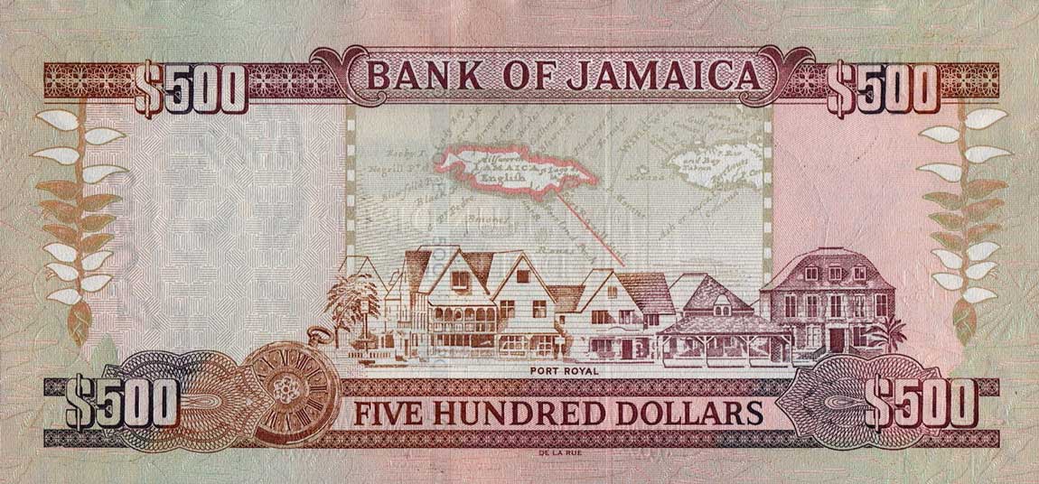 Back of Jamaica p85c: 500 Dollars from 2005
