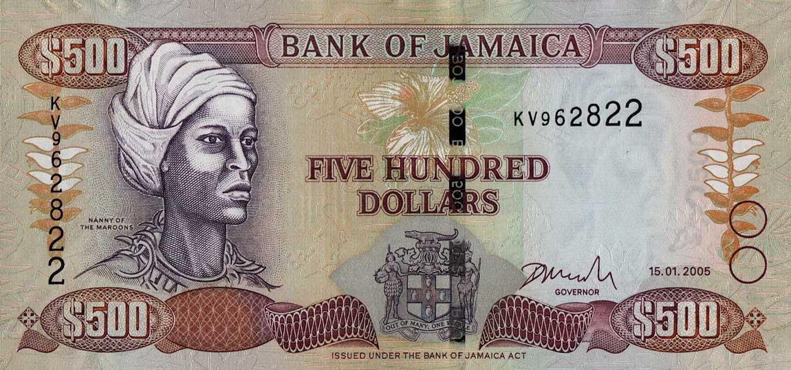 Front of Jamaica p85c: 500 Dollars from 2005