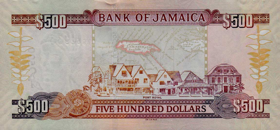 Back of Jamaica p85e: 500 Dollars from 2007