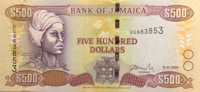 Front of Jamaica p85g: 500 Dollars from 2009