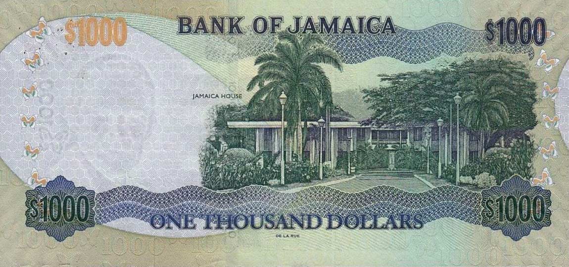 Back of Jamaica p86c: 1000 Dollars from 2005