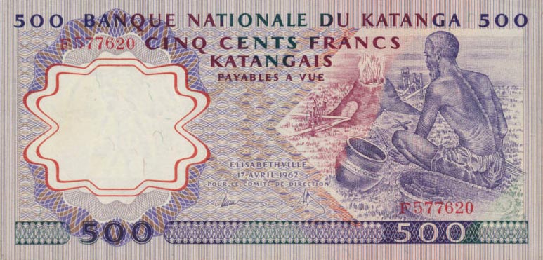 Front of Katanga p13a: 500 Francs from 1962