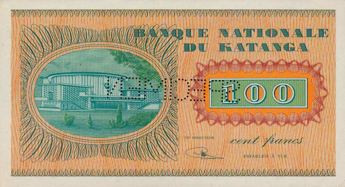 Back of Katanga p8s: 100 Francs from 1960