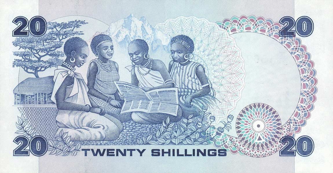 Back of Kenya p21f: 20 Shillings from 1987