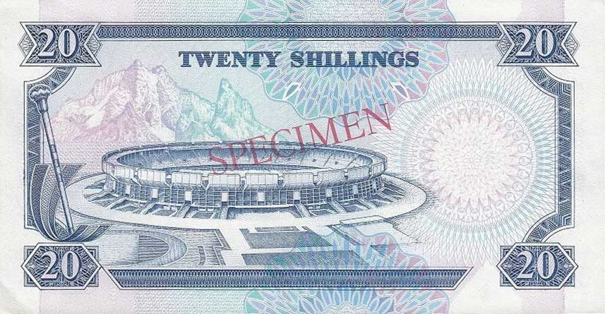 Back of Kenya p25s: 20 Shillings from 1988