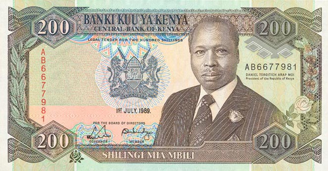 Front of Kenya p29a: 200 Shillings from 1989