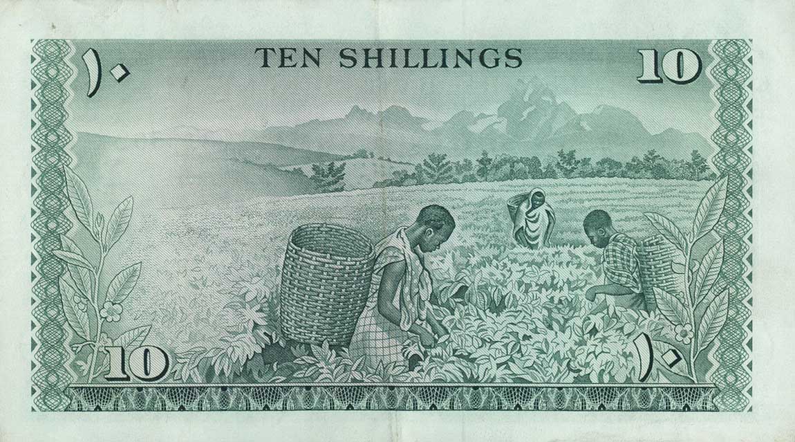 Back of Kenya p2c: 10 Shillings from 1968
