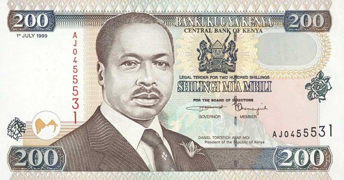 Front of Kenya p38d: 200 Shillings from 1999
