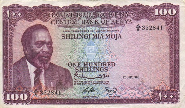 Front of Kenya p5a: 100 Shillings from 1966