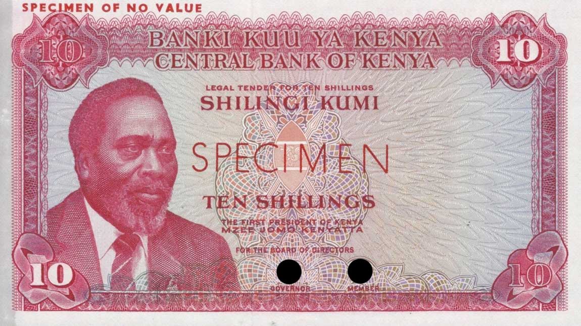 Front of Kenya p7ct: 10 Shillings from 1969
