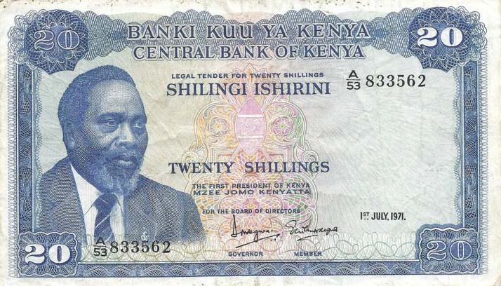 Front of Kenya p8b: 20 Shillings from 1971