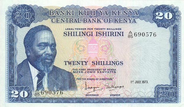 Front of Kenya p8d: 20 Shillings from 1973
