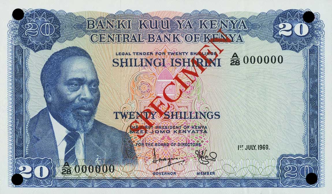 Front of Kenya p8s: 20 Shillings from 1969