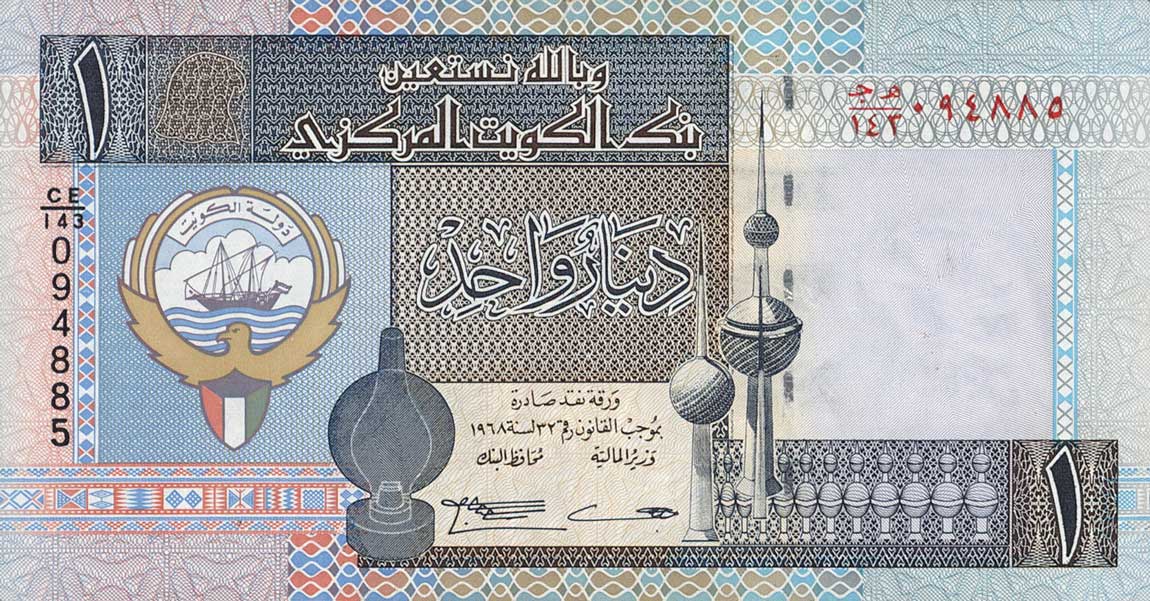 Front of Kuwait p25e: 1 Dinar from 1994