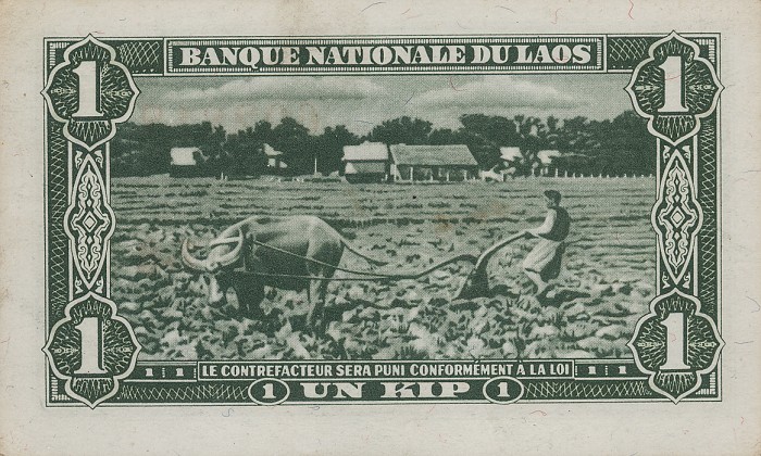 Back of Laos p1b: 1 Kip from 1957