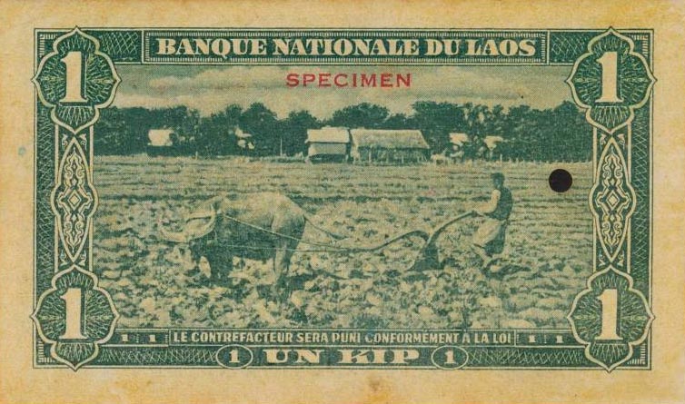 Back of Laos p1s: 1 Kip from 1957