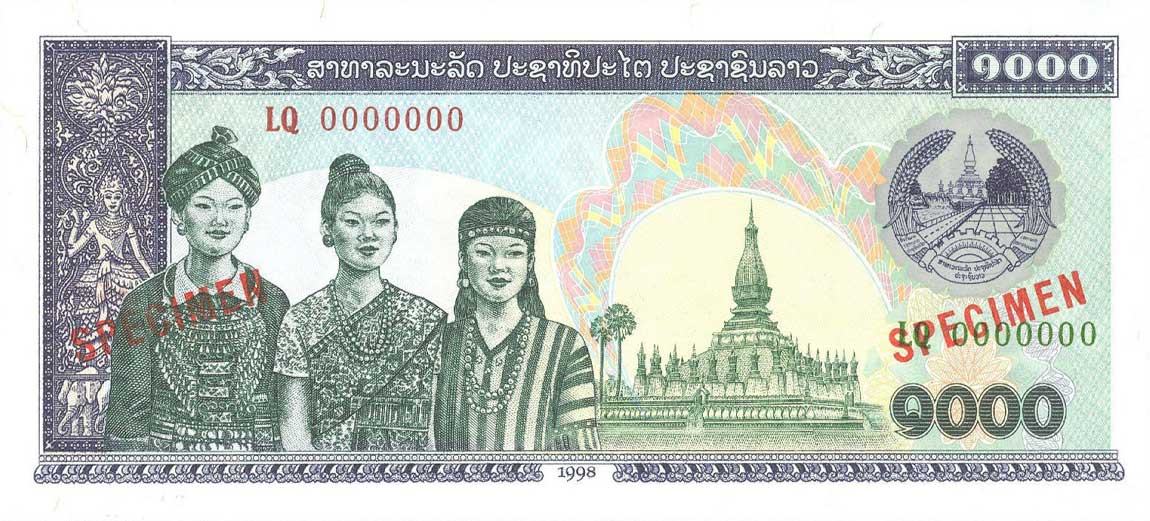Front of Laos p32As: 1000 Kip from 1998