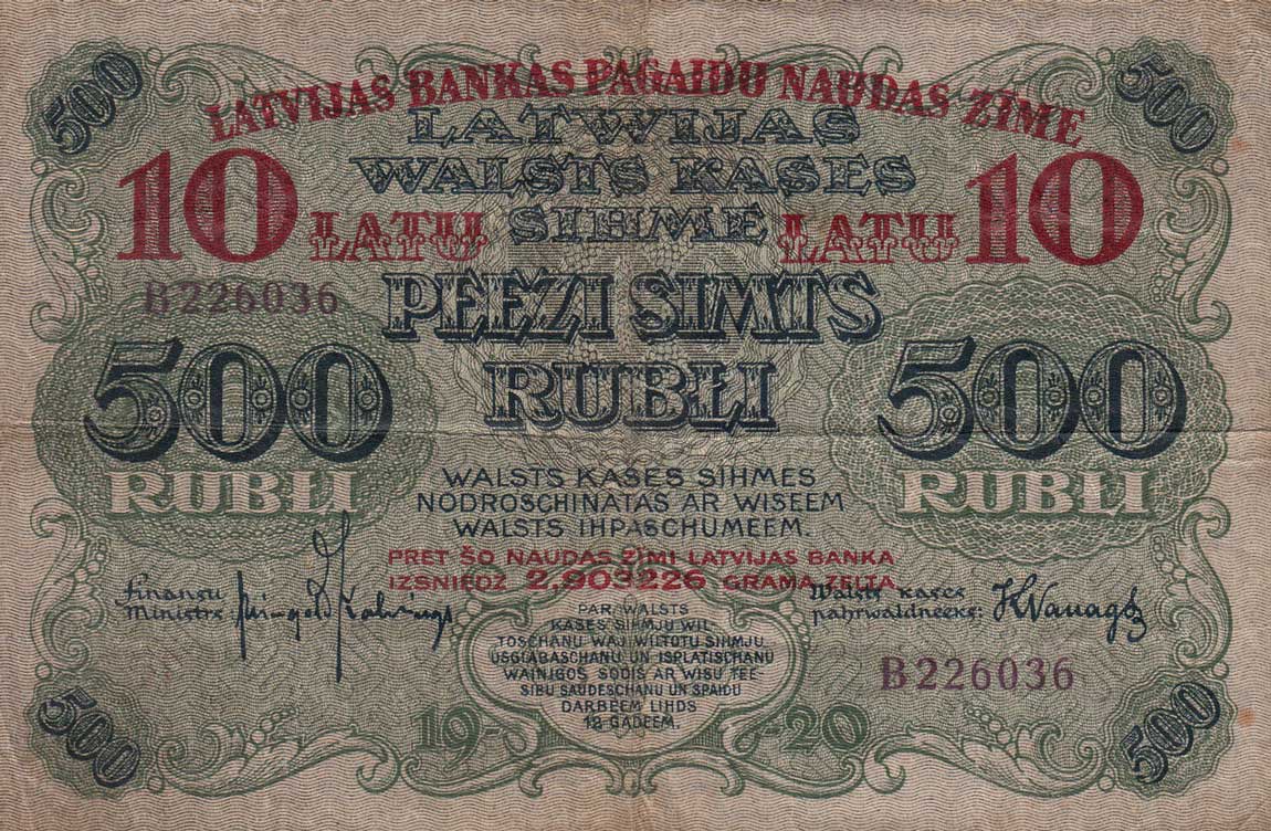 Front of Latvia p13a: 10 Latu from 1920