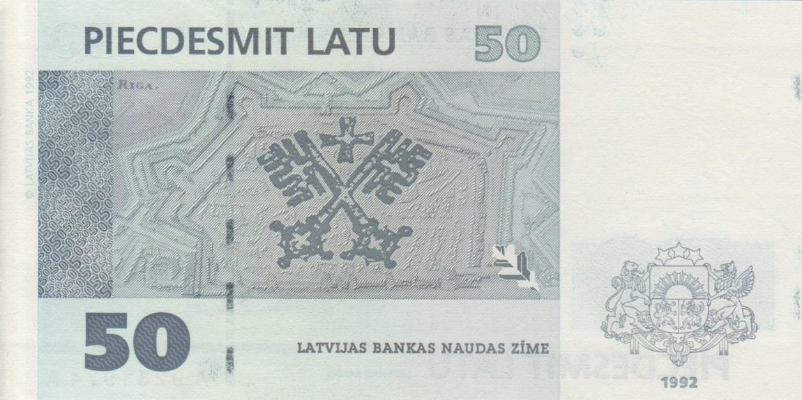 Back of Latvia p46a: 50 Latu from 1992