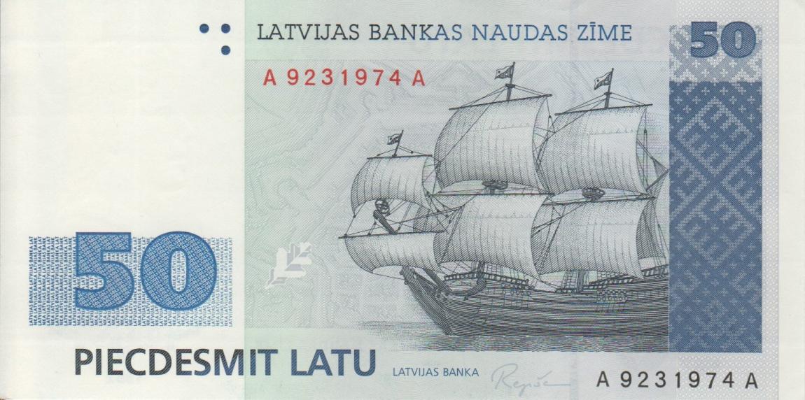 Front of Latvia p46a: 50 Latu from 1992