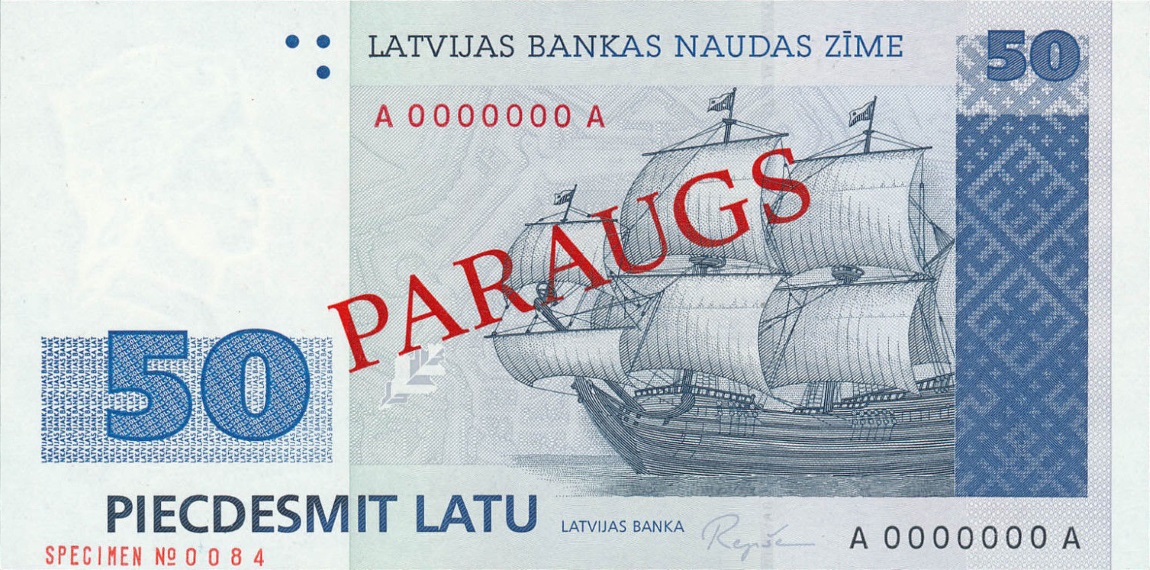 Front of Latvia p46s: 50 Latu from 1992