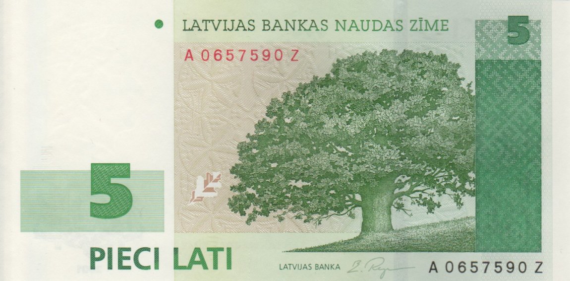 Front of Latvia p49b: 5 Lati from 2001