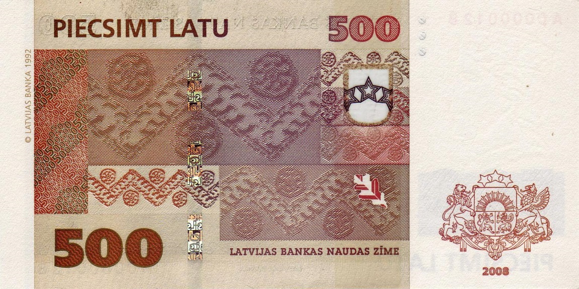 Back of Latvia p58: 500 Latu from 2008