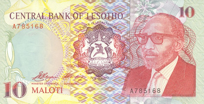 Front of Lesotho p11a: 10 Maloti from 1990