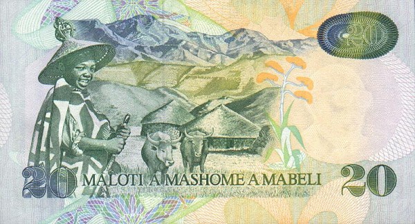 Back of Lesotho p12a: 20 Maloti from 1990