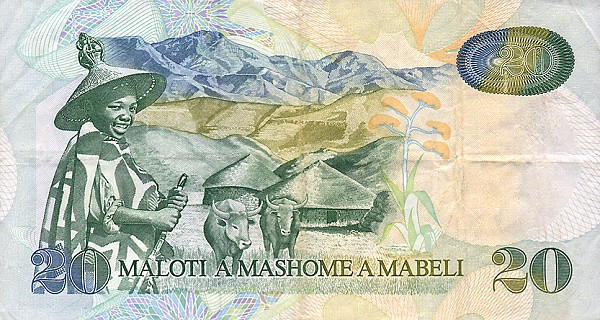 Back of Lesotho p12b: 20 Maloti from 1993