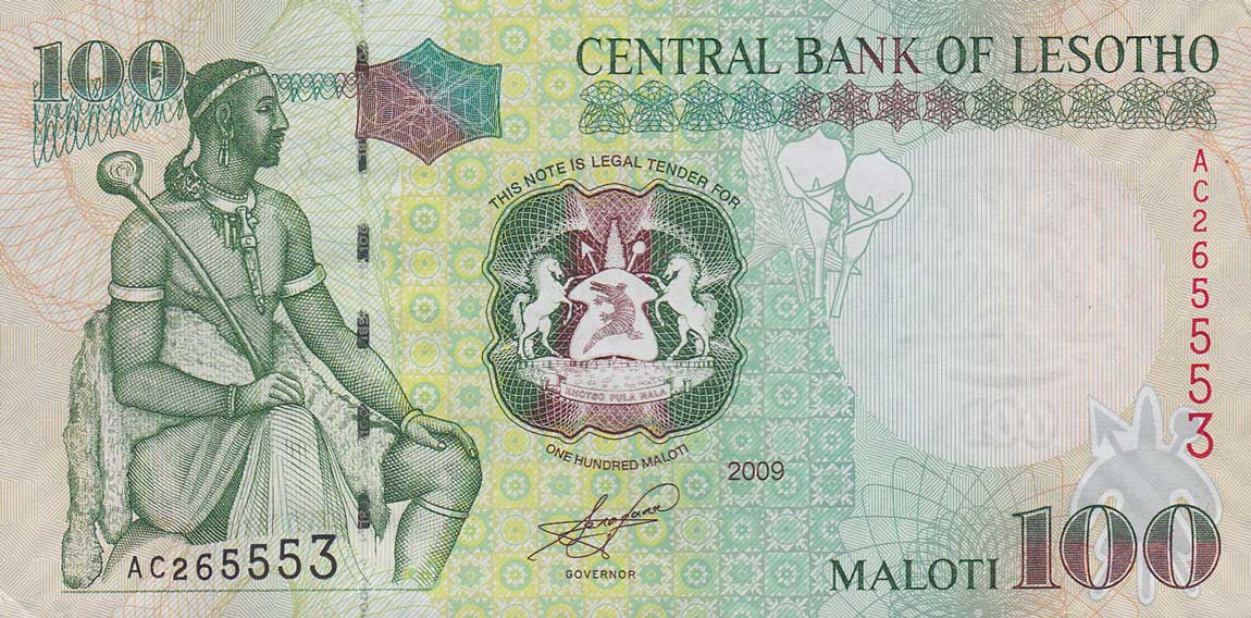 Front of Lesotho p19e: 100 Maloti from 2009