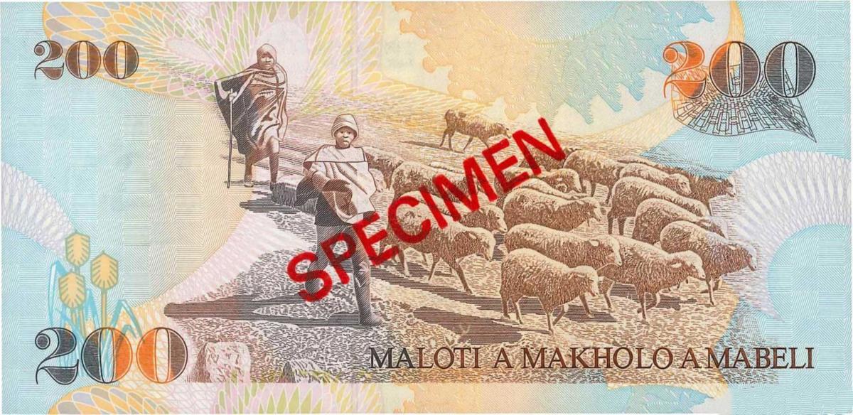 Back of Lesotho p20s: 200 Maloti from 1994