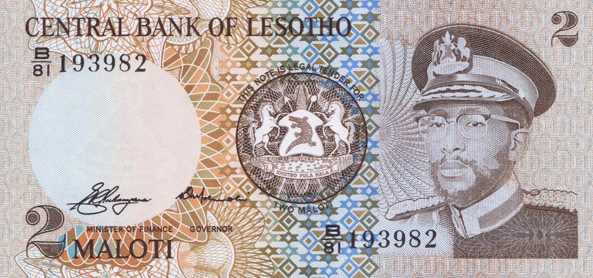 Front of Lesotho p4a: 2 Maloti from 1981