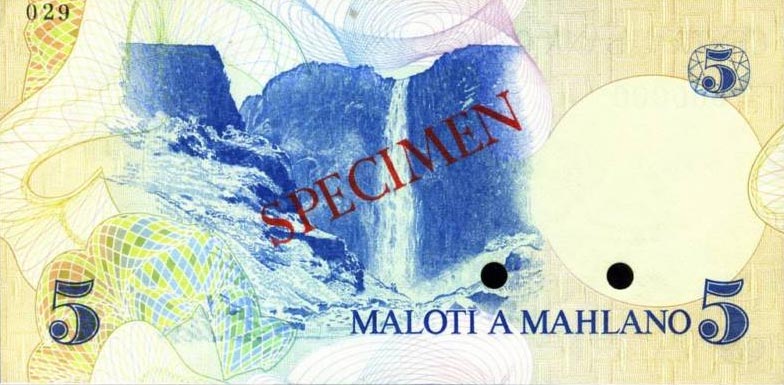 Back of Lesotho p5s: 5 Maloti from 1981
