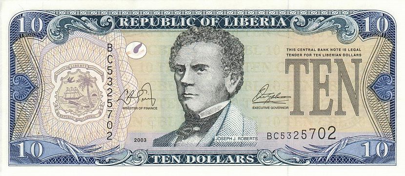 Front of Liberia p22: 10 Dollars from 1999