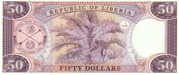 Back of Liberia p24a: 50 Dollars from 1999