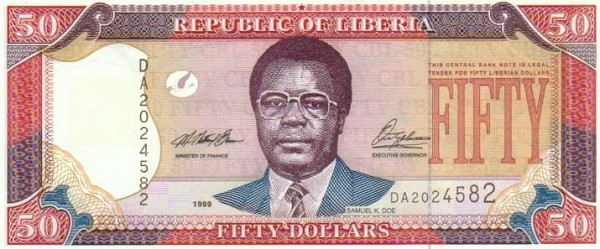 Front of Liberia p24a: 50 Dollars from 1999