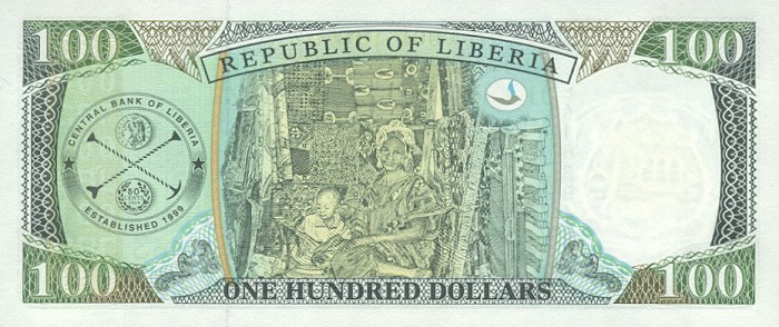 Back of Liberia p25: 100 Dollars from 1999