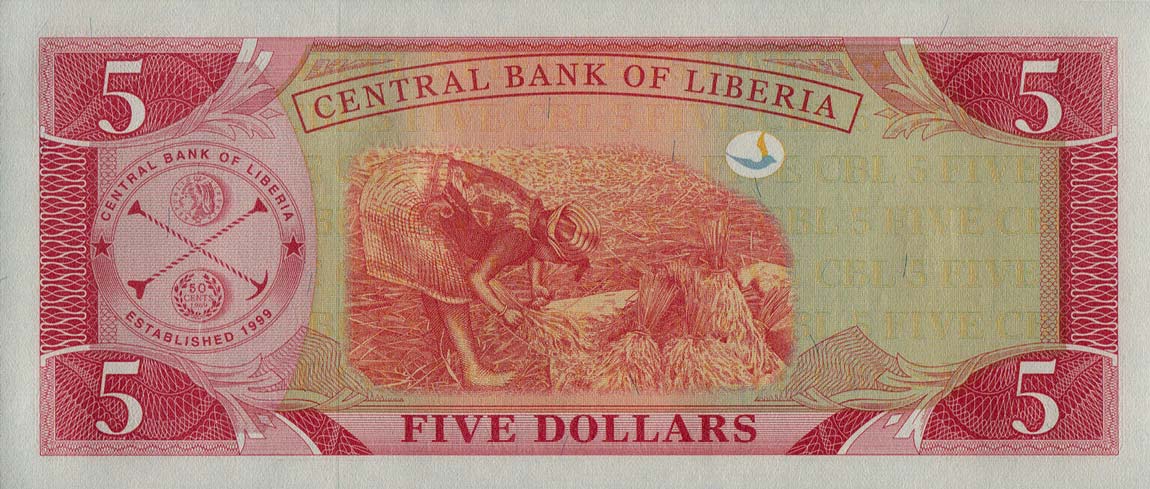 Back of Liberia p26g: 5 Dollars from 2011