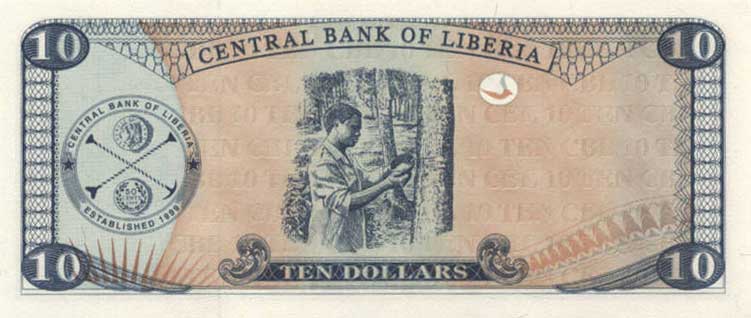 Back of Liberia p27b: 10 Dollars from 2004