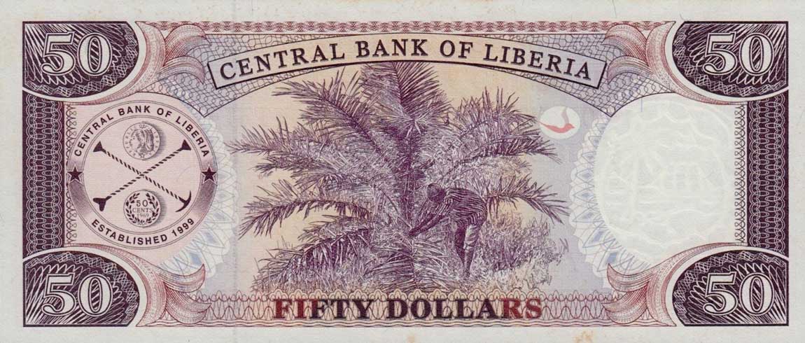 Back of Liberia p29d: 50 Dollars from 2008