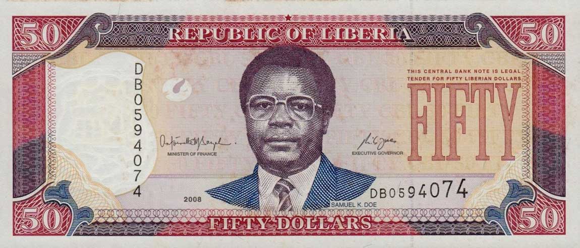Front of Liberia p29d: 50 Dollars from 2008