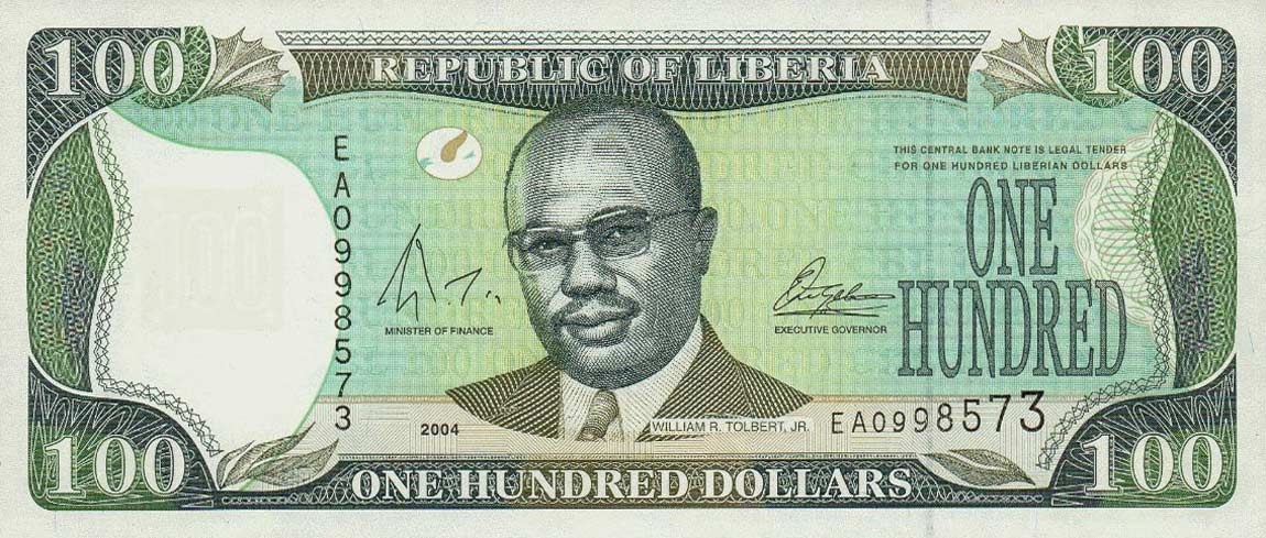 Front of Liberia p30b: 100 Dollars from 2004