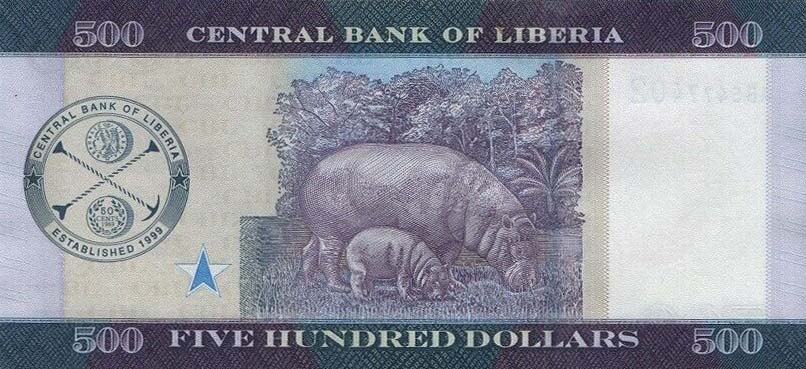 Back of Liberia p36c: 500 Dollars from 2020