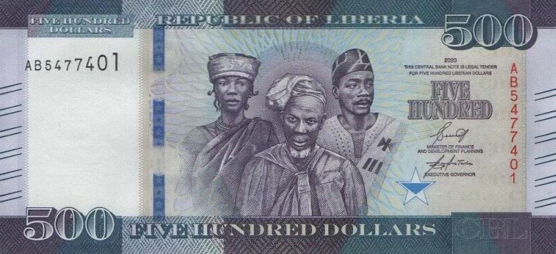 Front of Liberia p36c: 500 Dollars from 2020