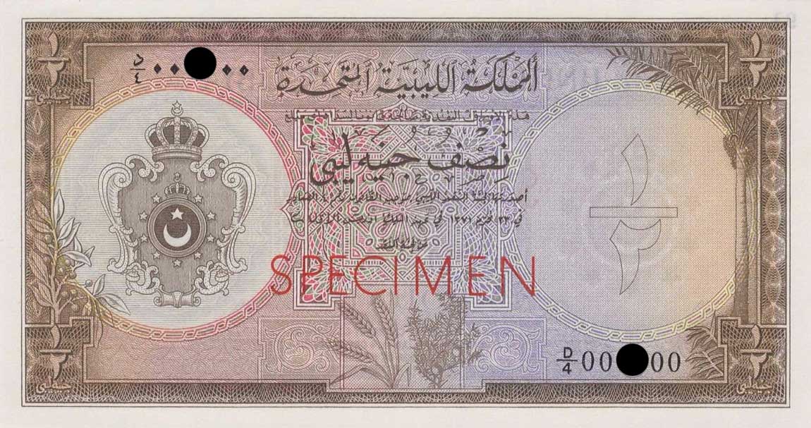 Front of Libya p8ct: 0.5 Pound from 1951